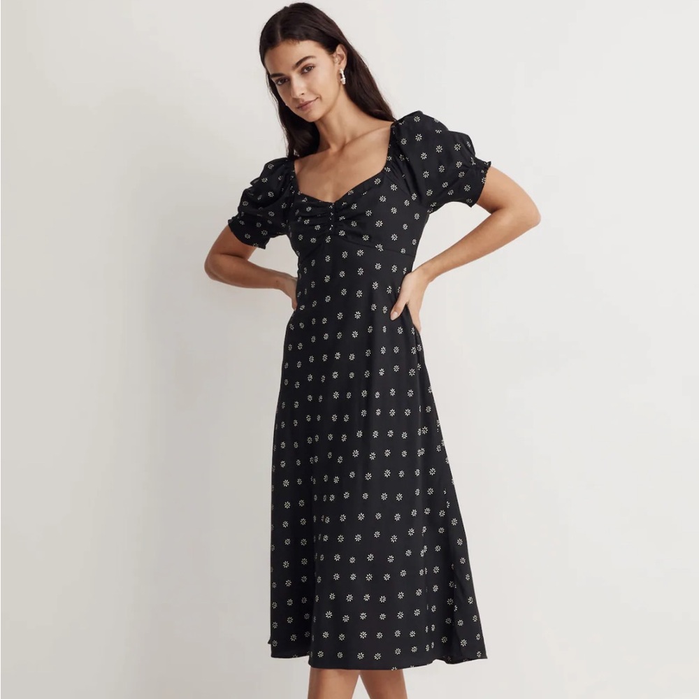 Madewell Sweetheart Puff Sleeve Midi Dress in Stardot